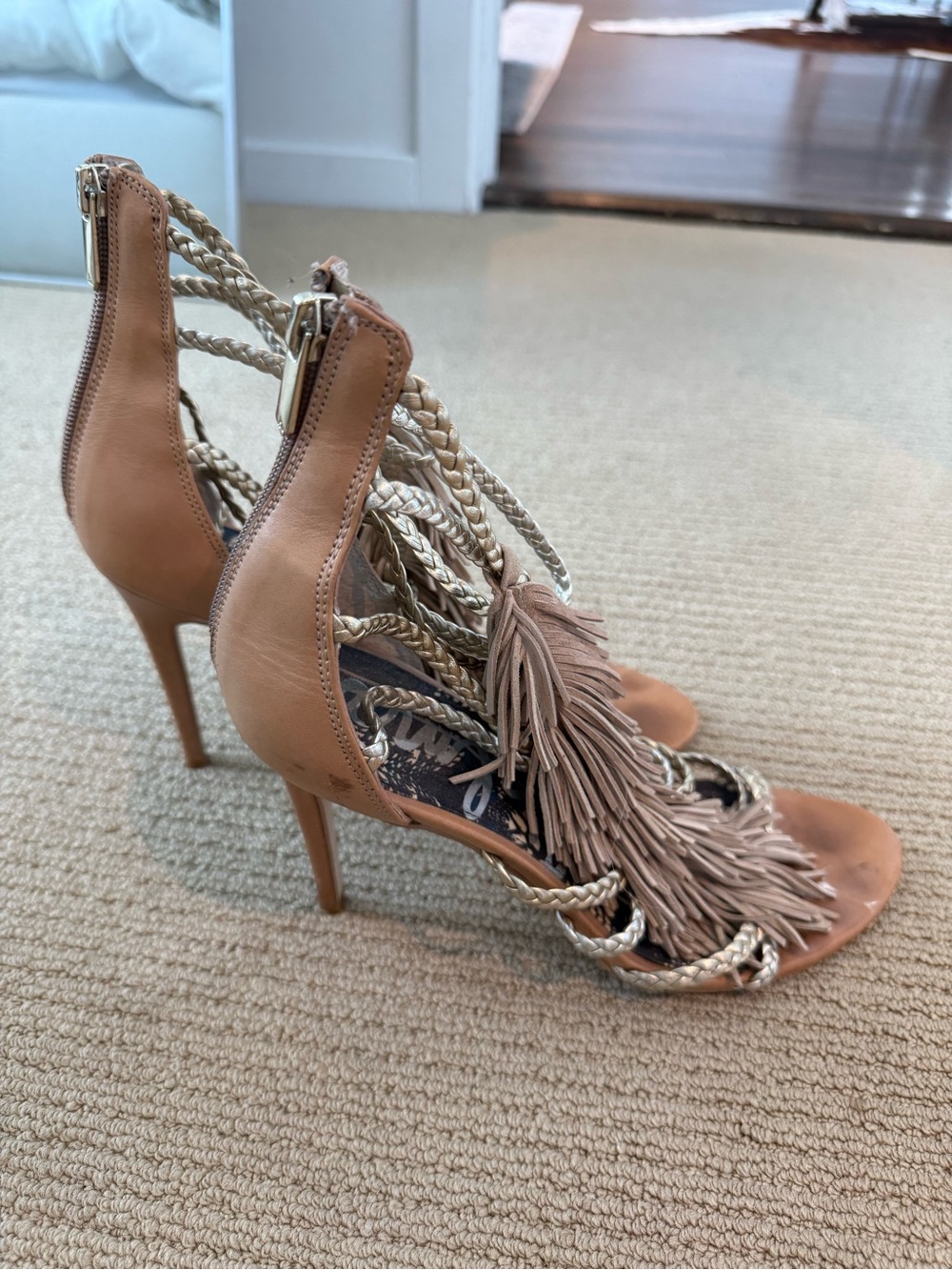 Sam Edelman Savannah Fringe Braided Metallic Gladiator High Heel Sandal Size 10 - Picture 5 of 8